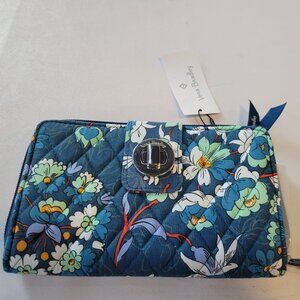 VERA BRADLEY RFID Turnlock Zip Around Wallet Floral Bursts Blue - Exact One NWT